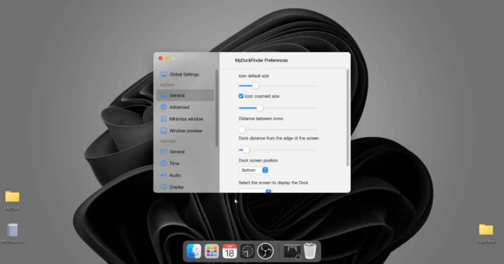 Adjust preferences of dock