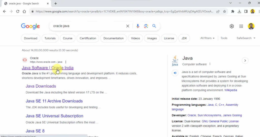 Search for Oracle Java