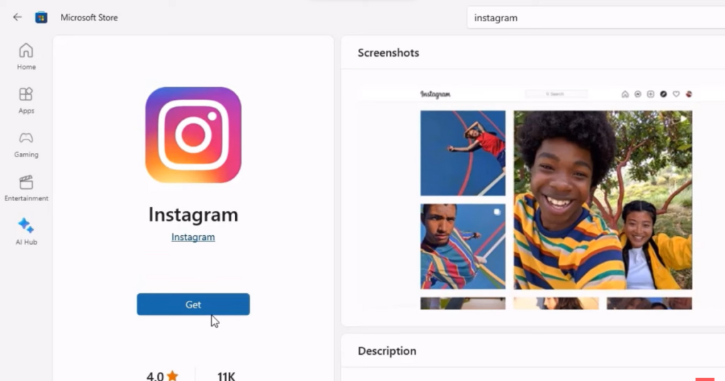 Install Instagram from Microsoft Store