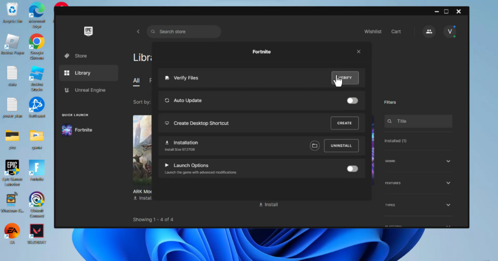Verify Game Files in Epic Games Launcher